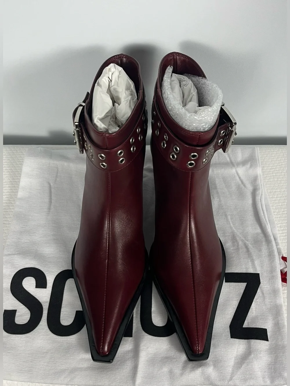 SCHUTZ Jess Booties In Rich Burgundy Leather Size 7B New In Box